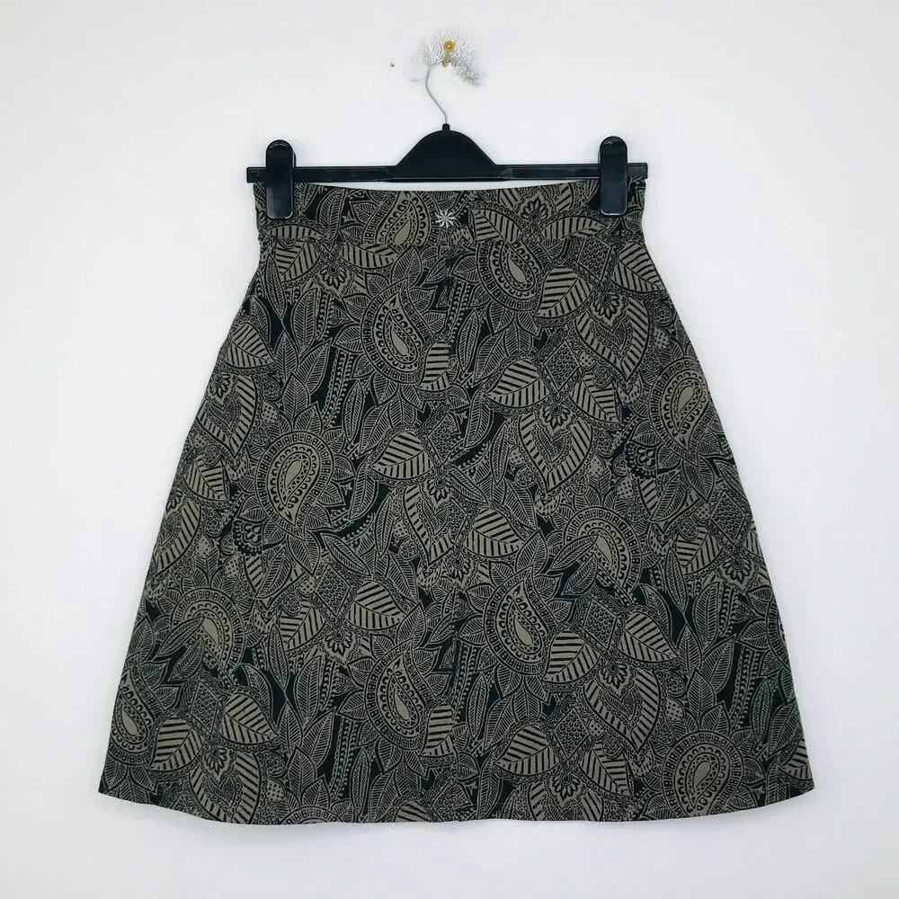 Athleta Women's Small Skirt Brown Black Floral Paisley Stretch A-Line CD8